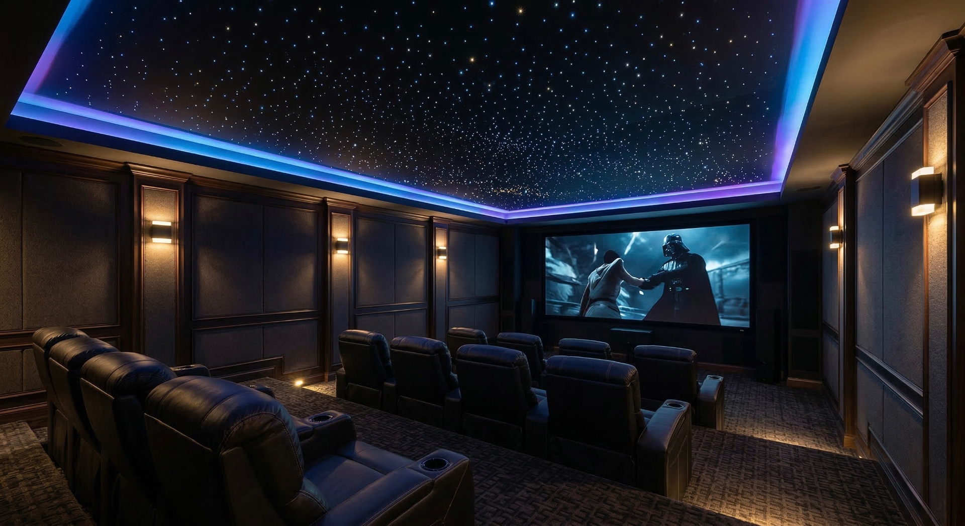 Galaxy star ceiling installation with fiber optic lights