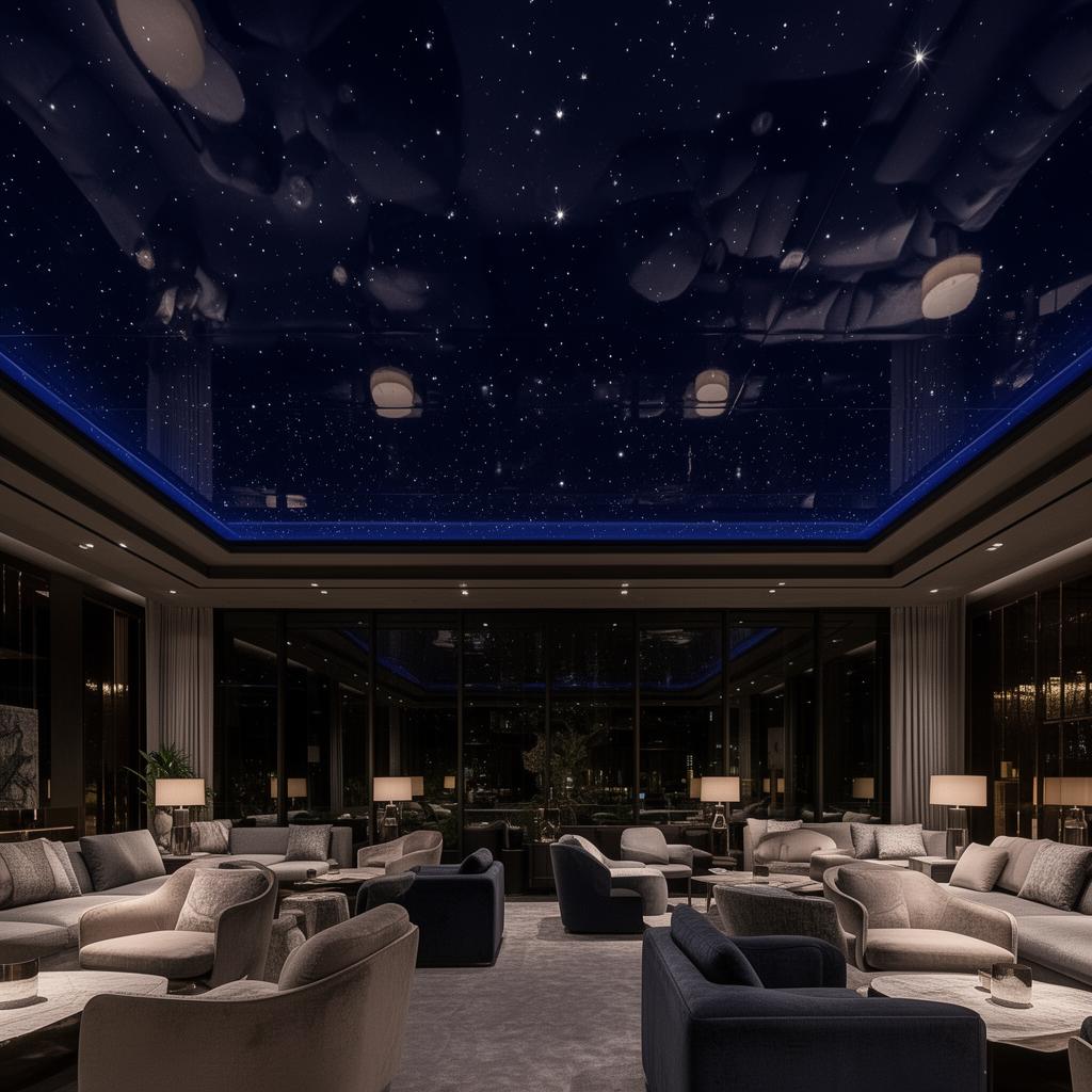 Starlight ceiling on a navy high gloss stretch ceiling finish