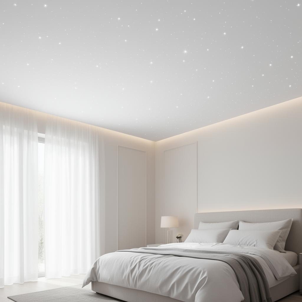 Starlight ceiling on a soft white stretch ceiling finish